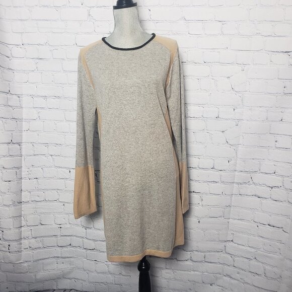 Magashoni 100% Cashmere Colorblock gray camel Sweater Dress NWT size XL designer - Picture 1 of 9